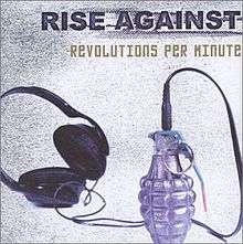 The cover art for Revolutions per Minute, which features a pair of headphones attached to a grenade.