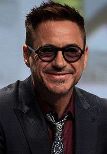 Closeup of Robert Downey Jr. smiling at the San Diego Comic Con International in San Diego, California