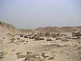 Scattered blocks of limestone in the desert.