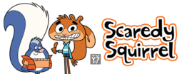 Dave and Scaredy Squirrel stand next to the show's title