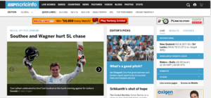 Main page of ESPNcricinfo