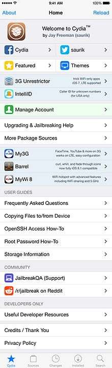 Screenshot of Cydia