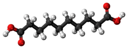 Ball-and-stick model of the sebacic acid molecule