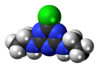 Space-filling model of the simazine molecule