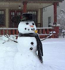 a traditional snowman decorated with various articles, including a top hat