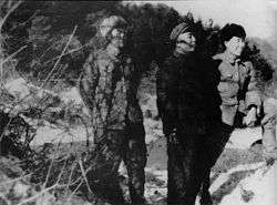 Three Asian man standing in a snowy field