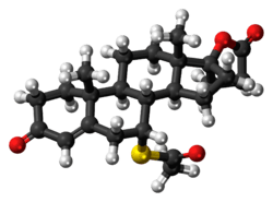 Ball-and-stick model of the spironolactone molecule