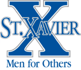 The school logo featuring the school name against a large, blue letter X, with the motto "Men for Others" beneath