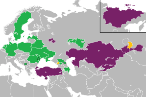 A coloured map of the countries of Europe