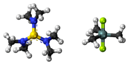 Ball-and-stick models of the component ions of the TASF reagent