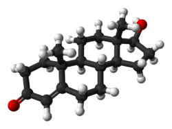 A ball-and-stick model of testosterone.