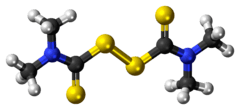 Ball-and-stick model of the thiram molecule