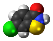 Space-filling model of the ticlatone molecule