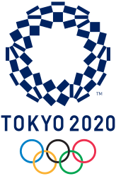 An O-like shape, decorated with a complex checkered design and featuring a 12-pointed star in the center negative space, sits atop the words "Tokyo 2020". The Olympic rings are placed underneath.