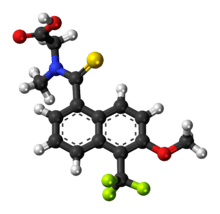 Ball-and-stick model of the tolrestat molecule