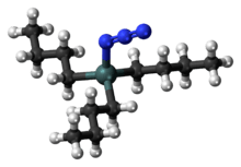 Ball-and-stick model of the butyltin trichloride molecule