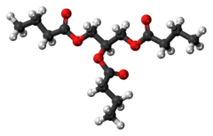 Ball-and-stick model of the butyrin molecule