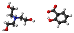 Ball-and-stick model of the component ions of trolamine salicylate