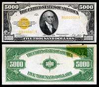 $5,000 Gold Certificate, Series 1928, Fr.2410, depicting James Madison