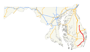 A map of Maryland and Delaware with US 113 highlighted