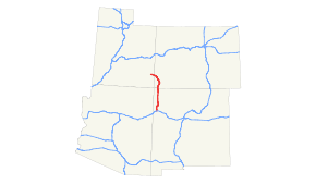 Red line proceeding north–south to the east of Four Corners.