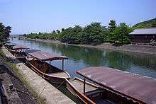 River with a bridge and boats.