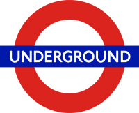 The word "UNDERGROUND" in white letters superimposed on a blue rectangle superimposed on the red circumference of a circle on a clear background