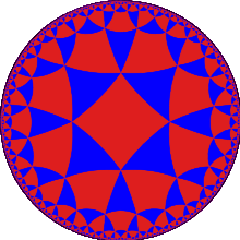 A disk tiled by triangles and quadrilaterals which become smaller and smaller near the boundary circle.