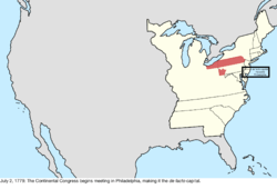 Map of the change to the United States in central North America on July 2, 1779