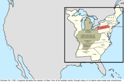 Map of the change to the United States in central North America on October 29, 1782