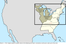 Map of the change to the United States in central North America on March 1, 1784