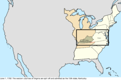 Map of the change to the United States in central North America on June 1, 1792