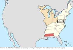 Map of the change to the United States in central North America on November 17, 1800