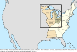 Map of the change to the United States in central North America on March 1, 1803