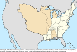 Map of the change to the United States in central North America on February 6, 1818