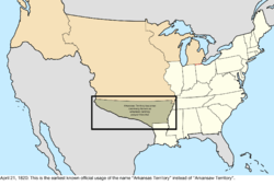 Map of the change to the United States in central North America on April 21, 1820