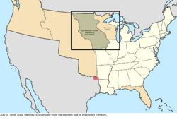 Map of the change to the United States in central North America on July 3, 1838