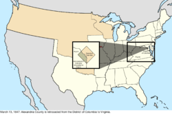 Map of the change to the United States in central North America on March 13, 1847