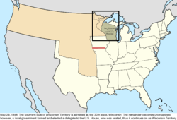 Map of the change to the United States in central North America on May 29, 1848