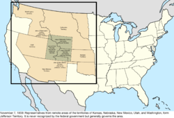 Map of the change to the United States in central North America on November 7, 1859