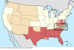 Map of the change to the United States in central North America on May 20, 1861