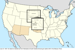 Map of the change to the United States in central North America on July 24, 1897