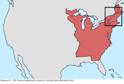 Map of the change to the international disputes involving the United States in central North America on February 22, 1782