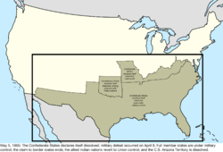 Map of the change to the international disputes involving the United States in central North America on May 5, 1865