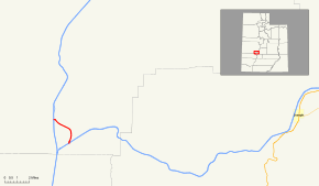 A red line indicates SR-161 intersecting two blue lines, the upper left line indicating I-15 and the lower right line indicating I-70