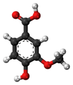 Ball-and-stick model of the vanillic acid molecule