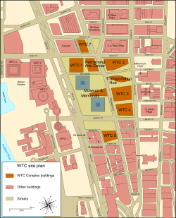 Map of rebuilt WTC area, with buildings in color