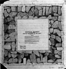 Showing about 85 irregular large stones in mortar between empty shaft well and outer marble veneer