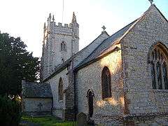 Stone church with square tower