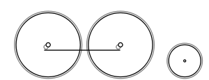 Diagram of two large coupled wheels and a single small trailing wheel